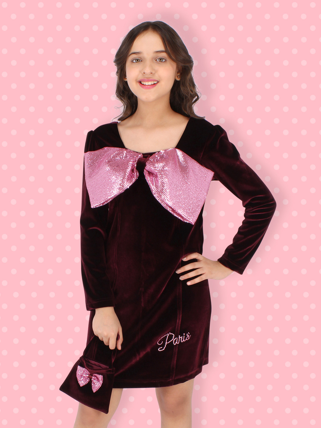 Buy CUTECUMBER Maroon Velvet Sheath Dress Dresses for Girls 18852240