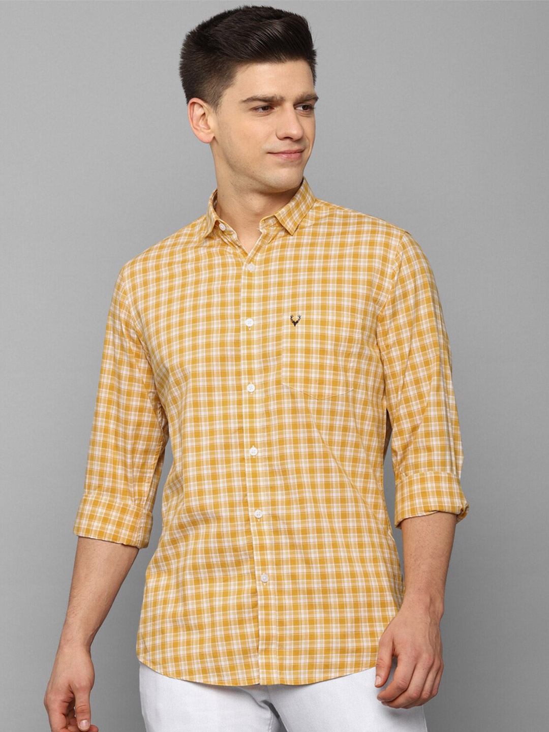 Buy Allen Solly Men Yellow Slim Fit Gingham Checks Checked Casual Shirt ...