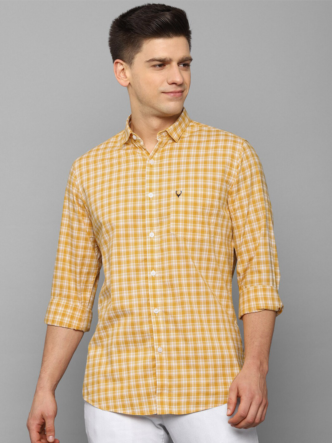 Buy Allen Solly Men Yellow Slim Fit Gingham Checks Checked Casual Shirt