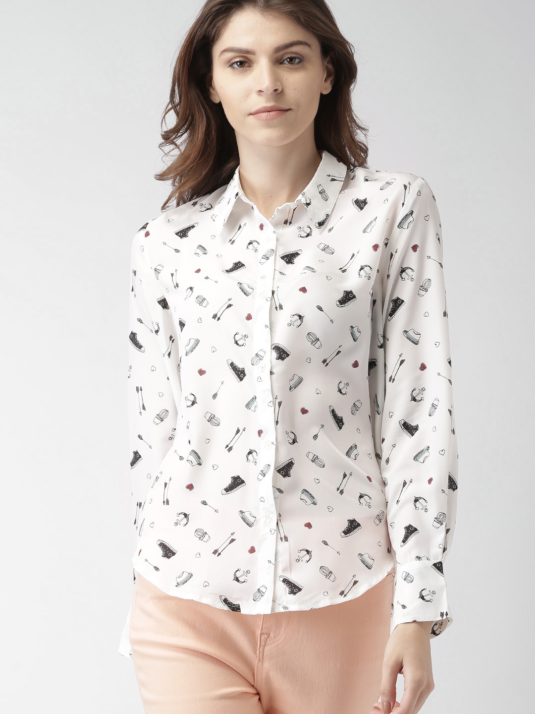 Buy Forever 21 Women White And Black Regular Fit Printed Casual Shirt