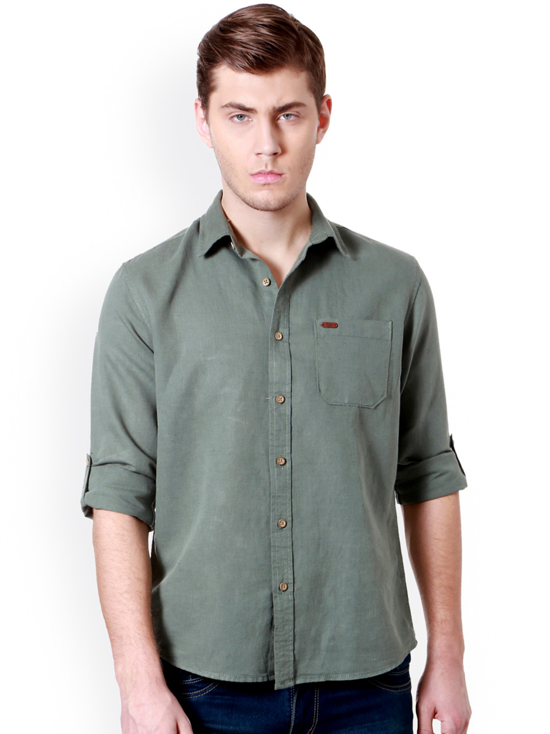 Buy People Men Olive Green Slim Fit Casual Shirt Shirts for Men 1885812 Myntra
