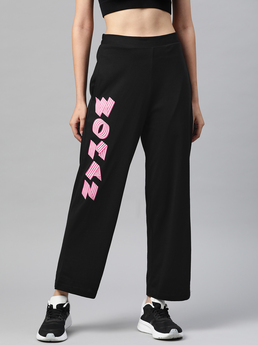 Buy PlusS Women Black Cotton Printed Track Pants Track Pants for