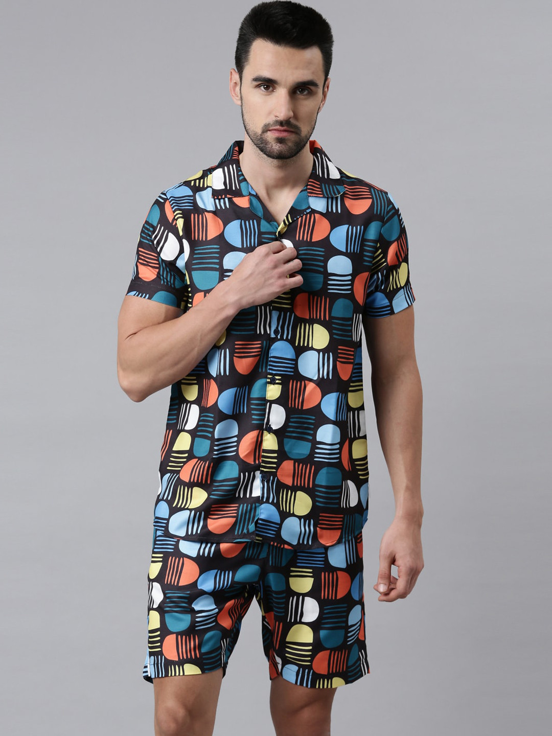 Buy Bushirt Men Yellow & Blue Printed Night Suit Night Suits for Men
