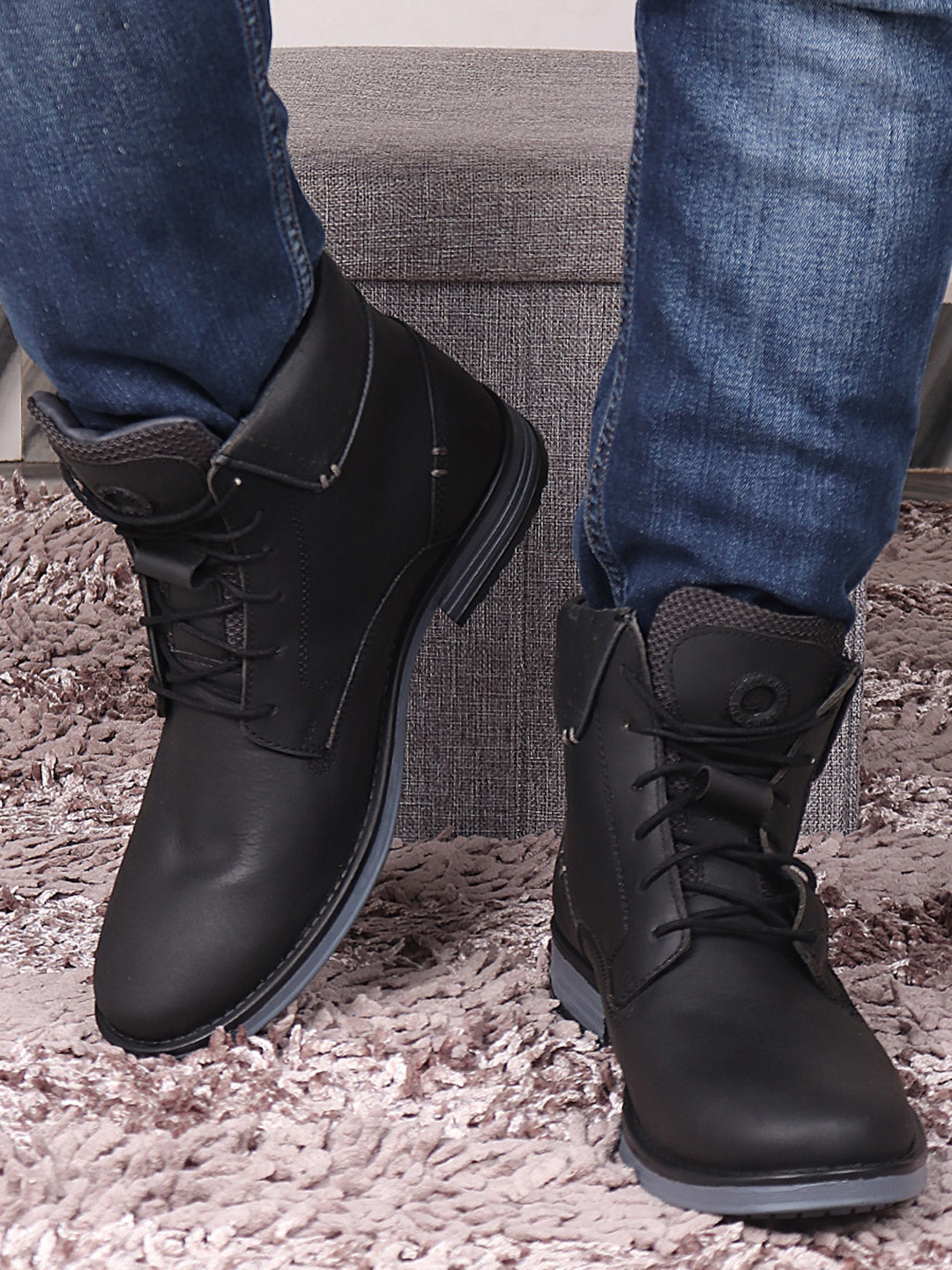 Buy Red Chief Men Black Solid Leather Boots - Boots for Men 18861774 ...