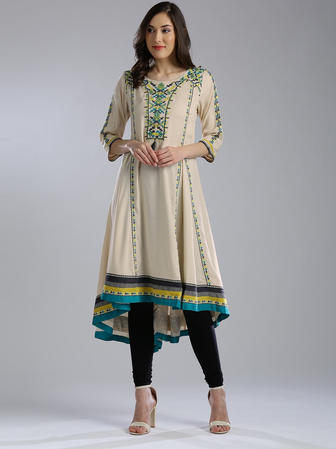 Buy W Women Cream Coloured Anarkali Kurta Kurtas for Women 1886436