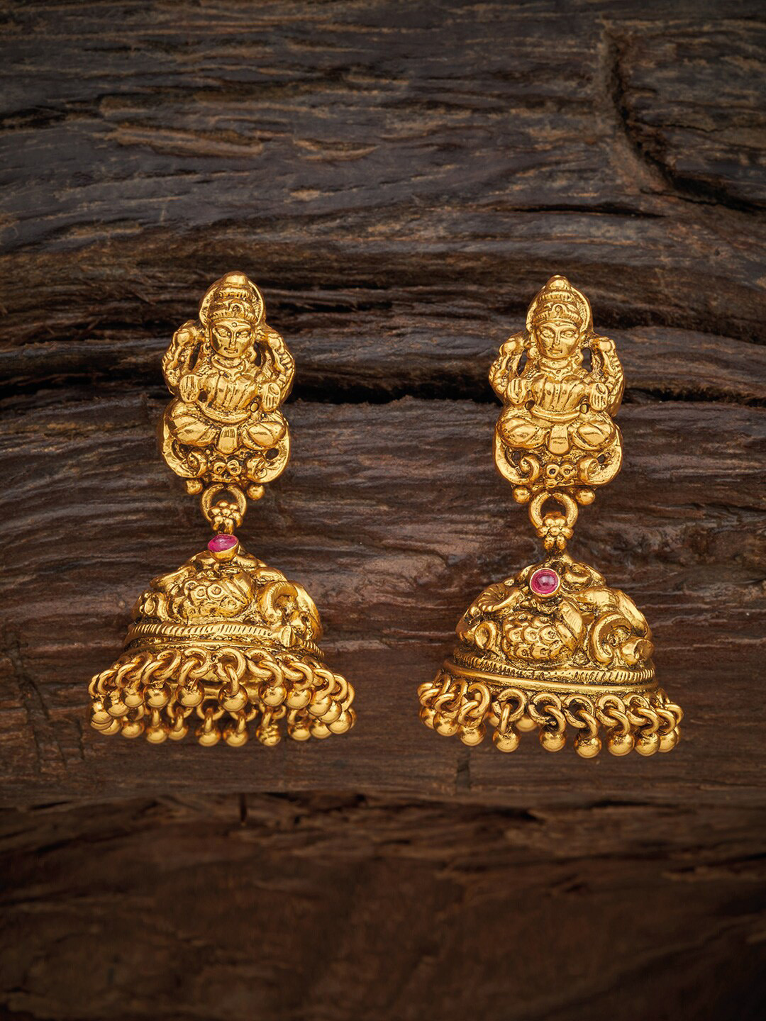 Buy Kushals Fashion Jewellery 92.5 Silver Red Dome Shaped Jhumkas