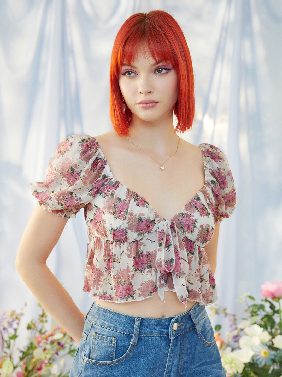 Buy URBANIC Red Floral Print Styled Back Crop Top Tops for Women