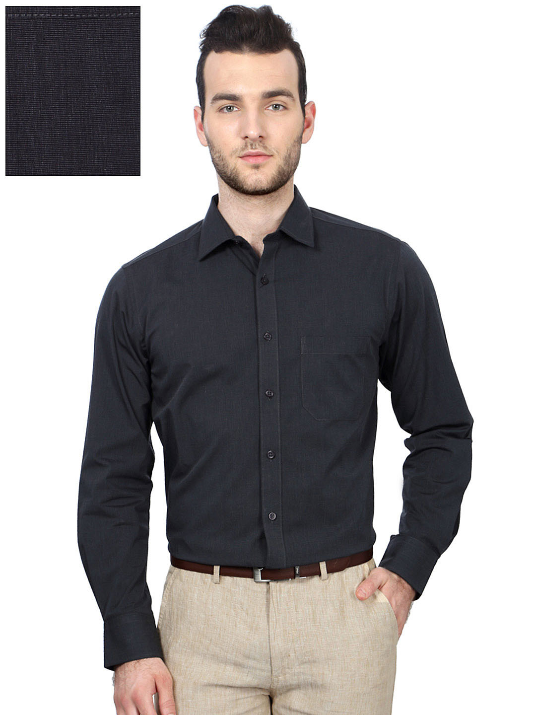 Buy Peter England Men Black Nuvo Fit Solid Formal Shirt ...
