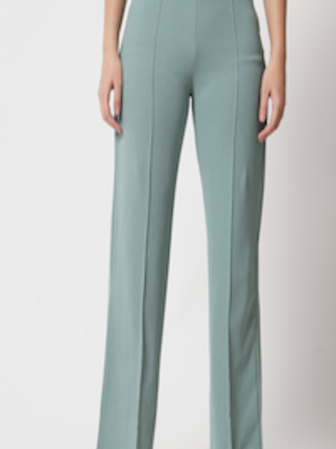 Buy Kotty Women Green Relaxed Straight Fit High Rise Easy Wash Trousers ...