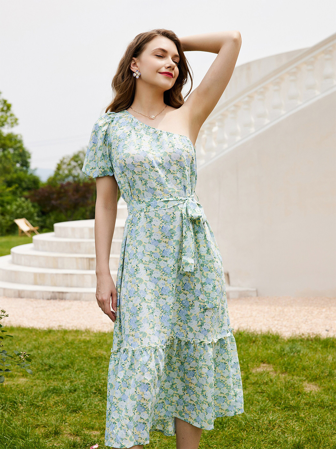 Buy URBANIC Blue Floral Off Shoulder Dress Dresses for Women 18868810