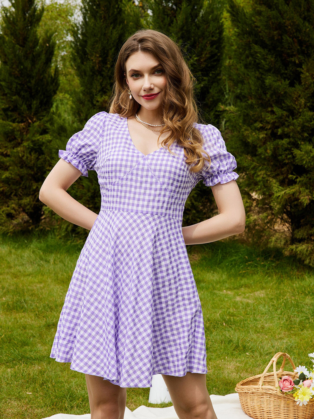 Buy URBANIC Purple Checked Dress Dresses for Women 18869380 Myntra