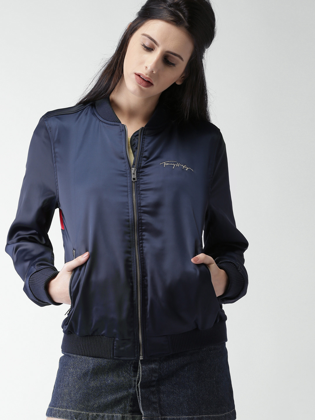 Buy Tommy Hilfiger Women Navy Blue Solid Tailored Jacket Jackets for