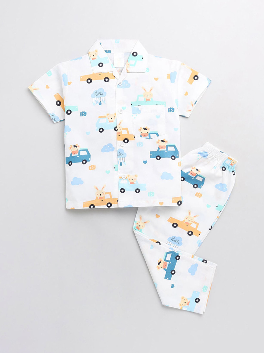 Buy Hopscotch Boys White & Blue Printed Night Suit Night Suits for