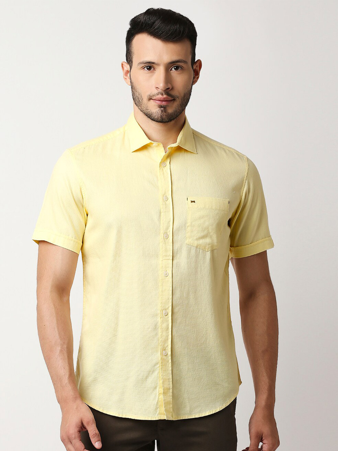 Buy Basics Men Yellow Slim Fit Casual Shirt Shirts for Men 18872084