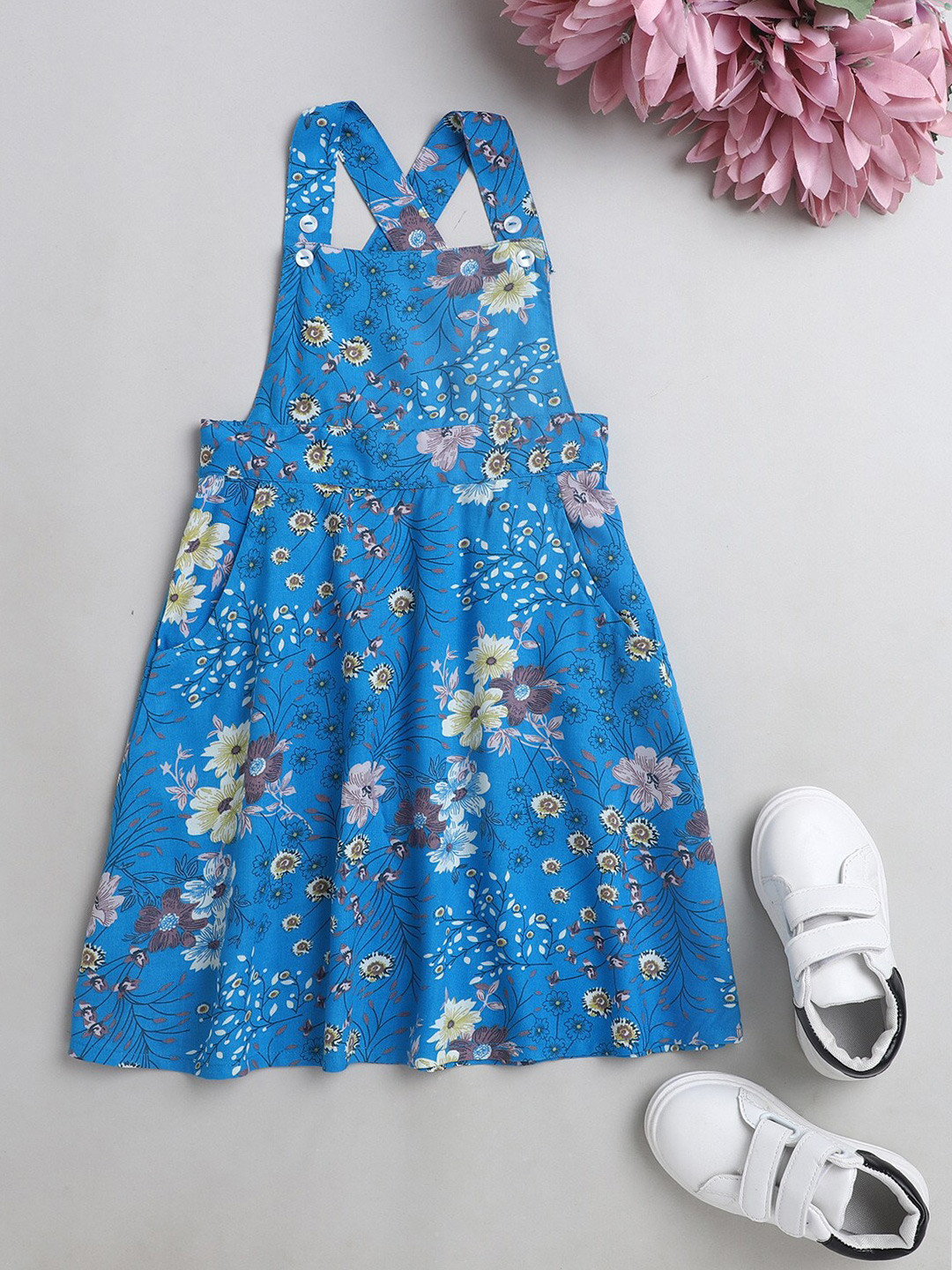 Buy The Magic Wand Blue Floral Halter Neck Dress Dresses for Girls