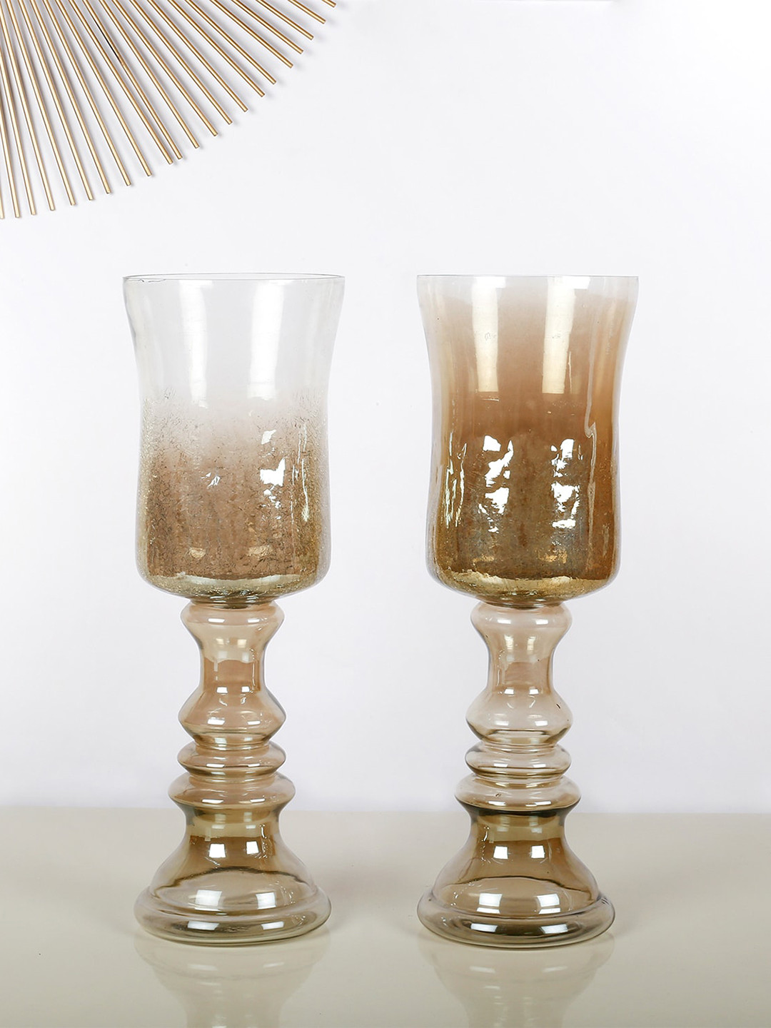 Buy HomeTown Set Of 2 Gold Toned Ombre Glass Candle Holders Candle