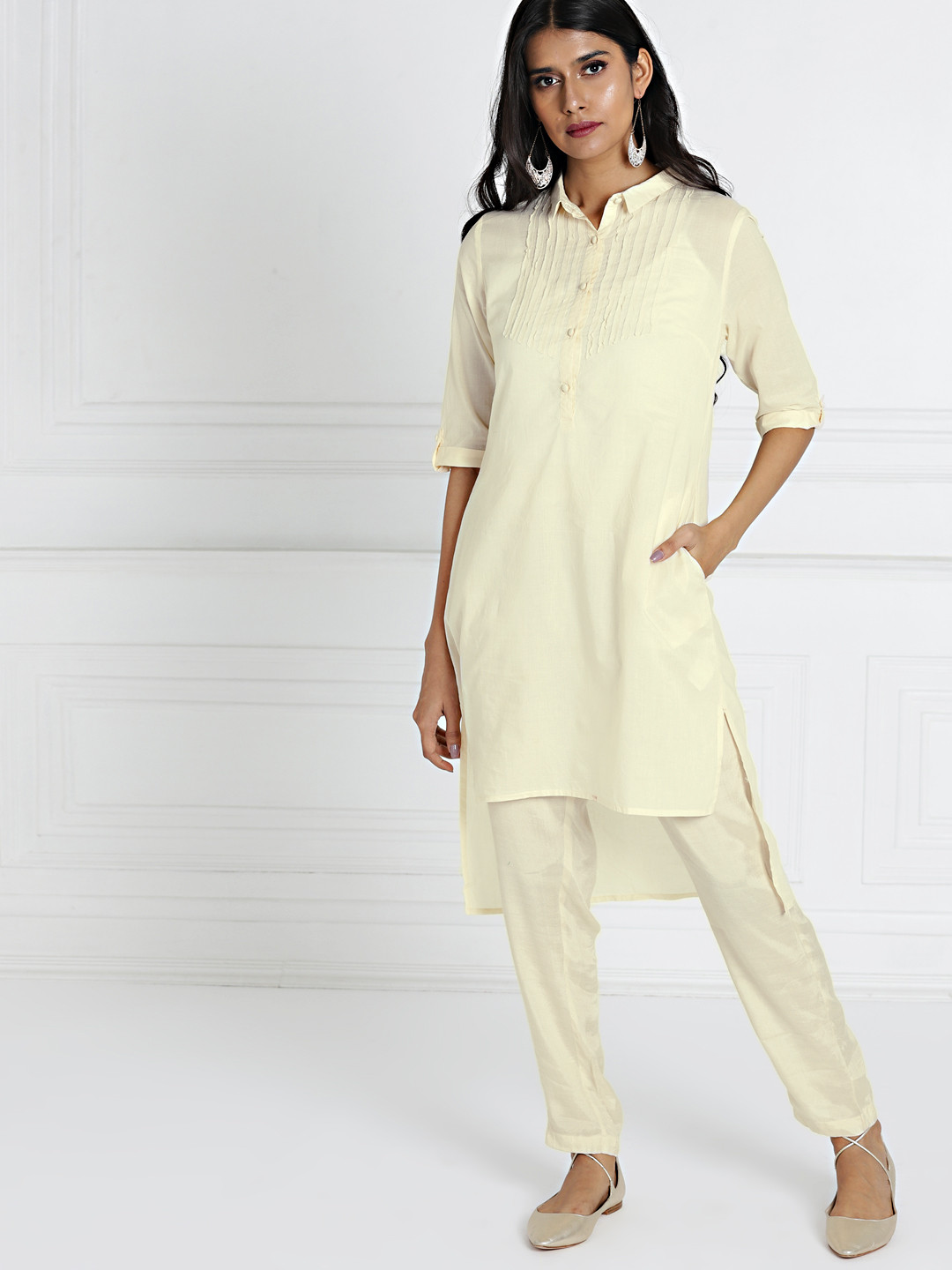 Buy All About You Women Cream Coloured Solid Kurta Kurtas for Women