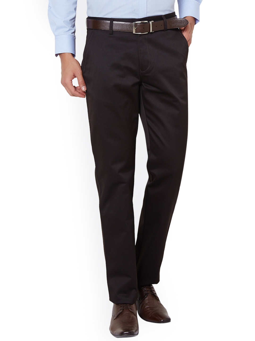 Buy Peter England Men Brown Solid Formal Trousers - Trousers for Men ...