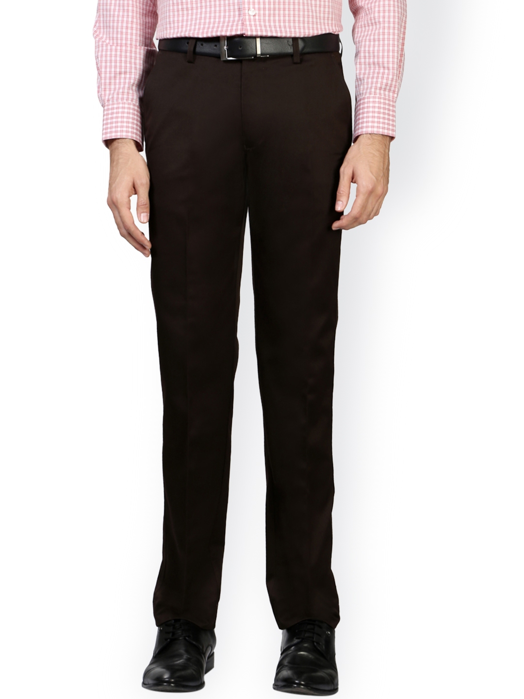 Buy Peter England Men Brown Slim Fit Solid Formal Trousers - Trousers ...