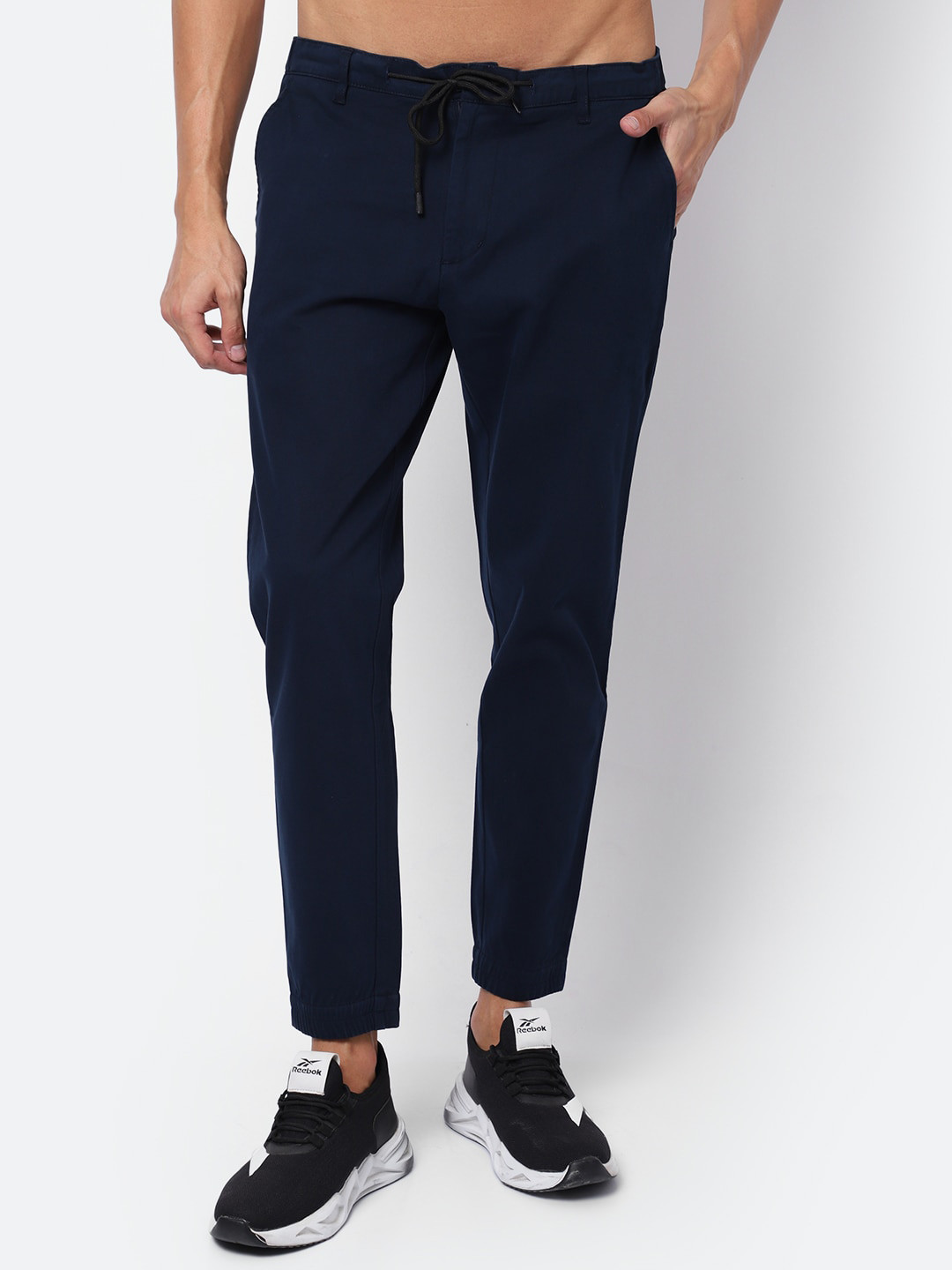 Buy Cantabil Men Navy Blue Solid Slim Fit Cotton Joggers Track Pants