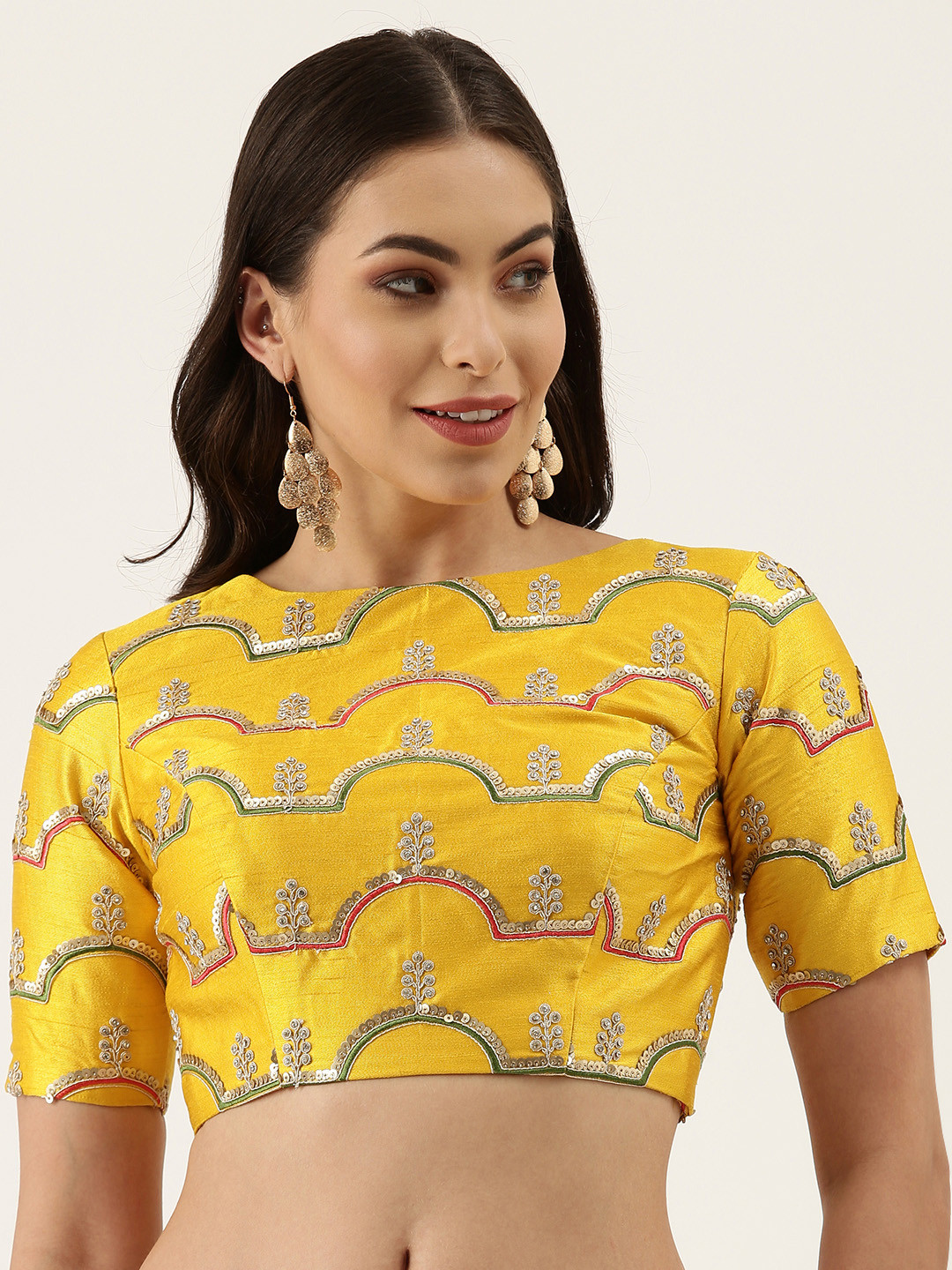 Buy Panchhi Women Mustard Yellow Embellished Sequinned Silk Blouse