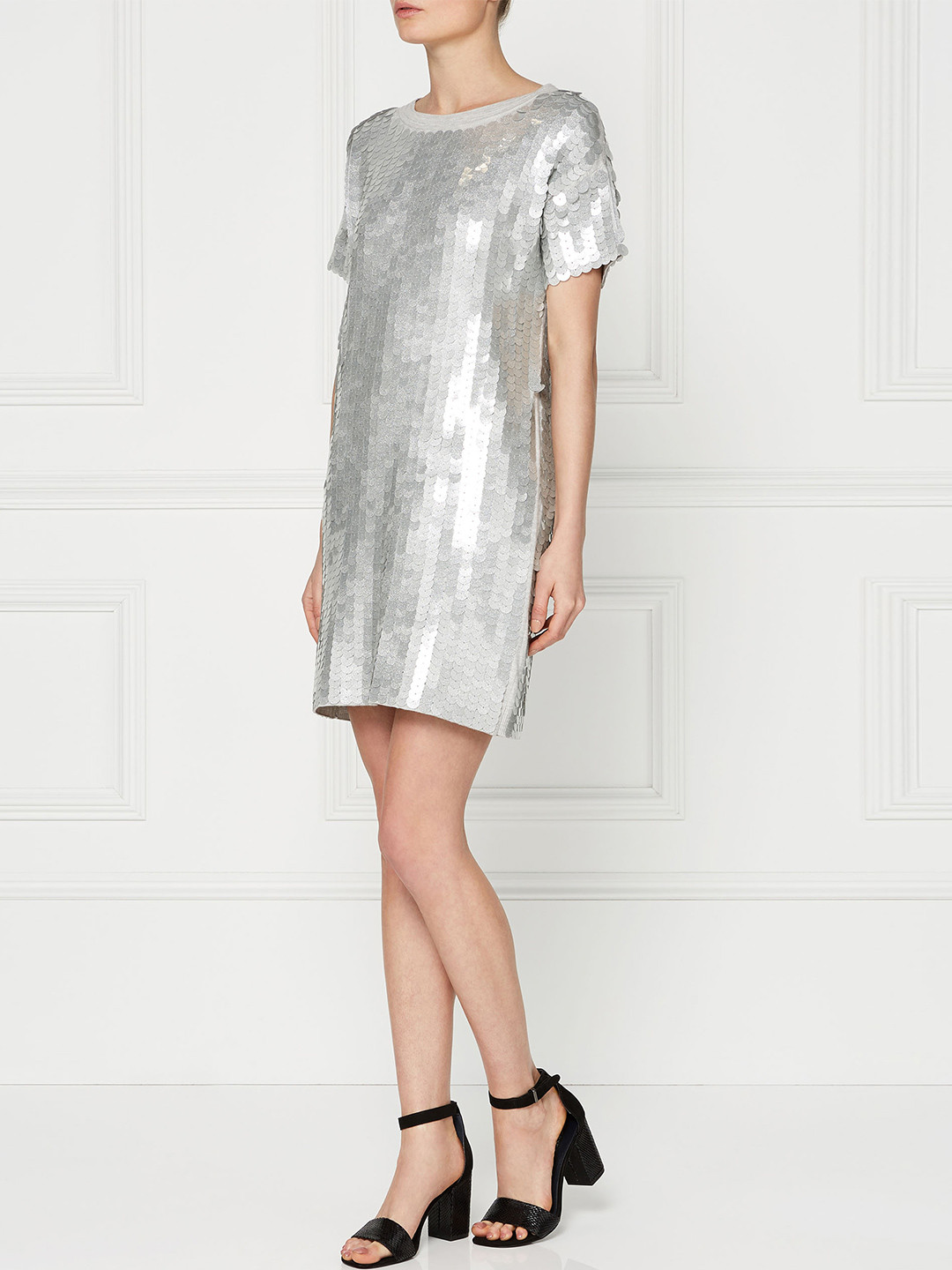 Buy NEXT Women Silver Toned Embellished Sheath Dress Dresses for