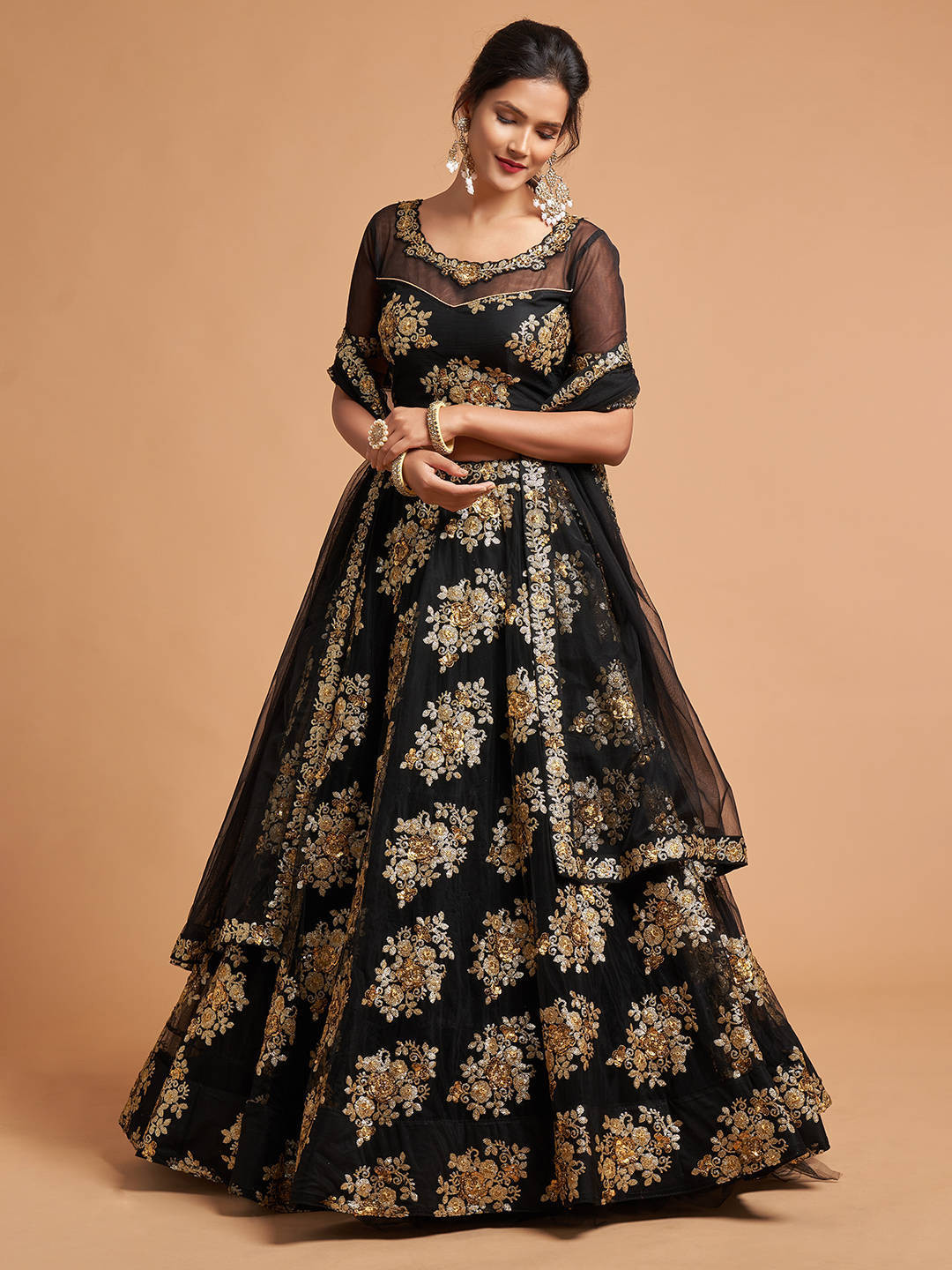 Stunning Sequins Tread Embroidery With Kalamkari Printed Lehenga Choli