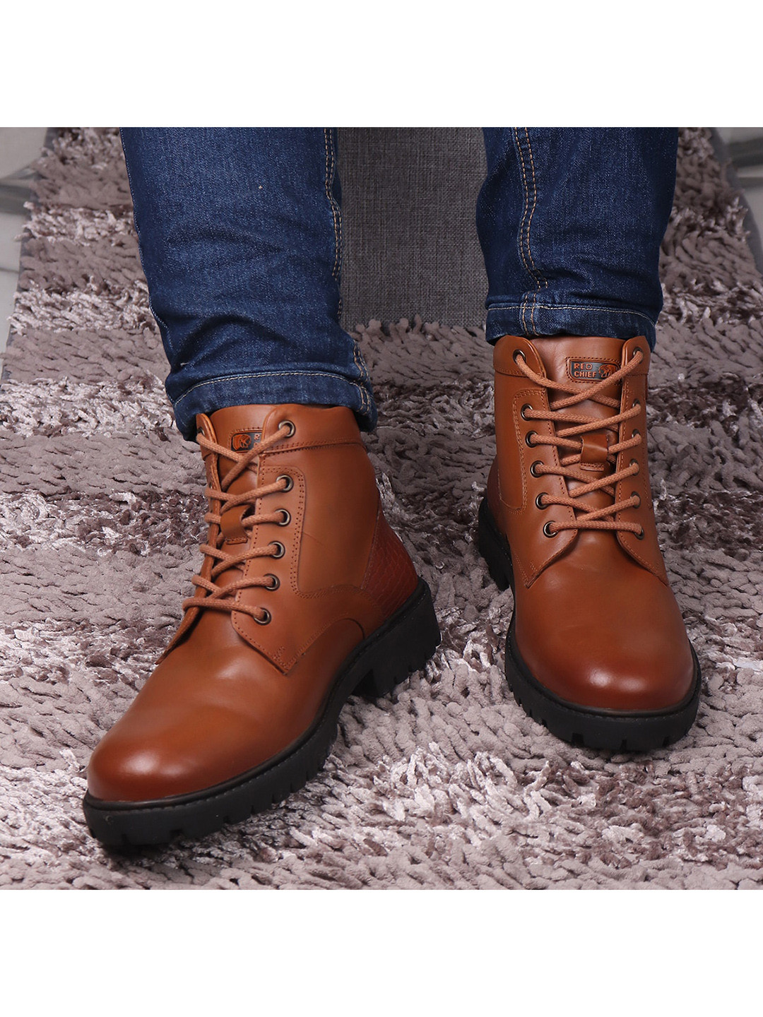 Buy Red Chief Men Tan Brown Solid High Top Leather Boots - Boots for ...