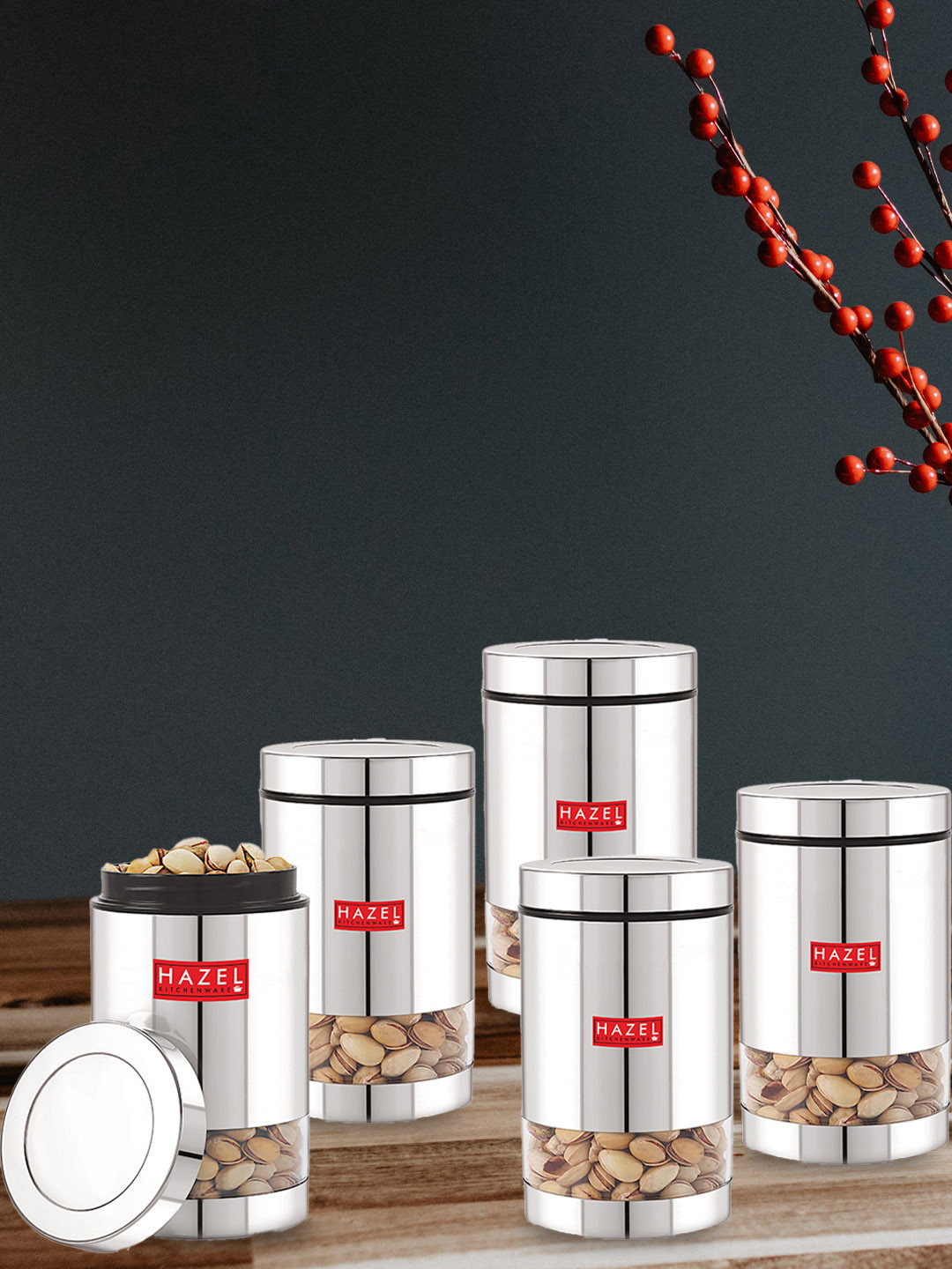 Buy HAZEL Silver Toned Set Of 5 Stainless Steel Containers Kitchen