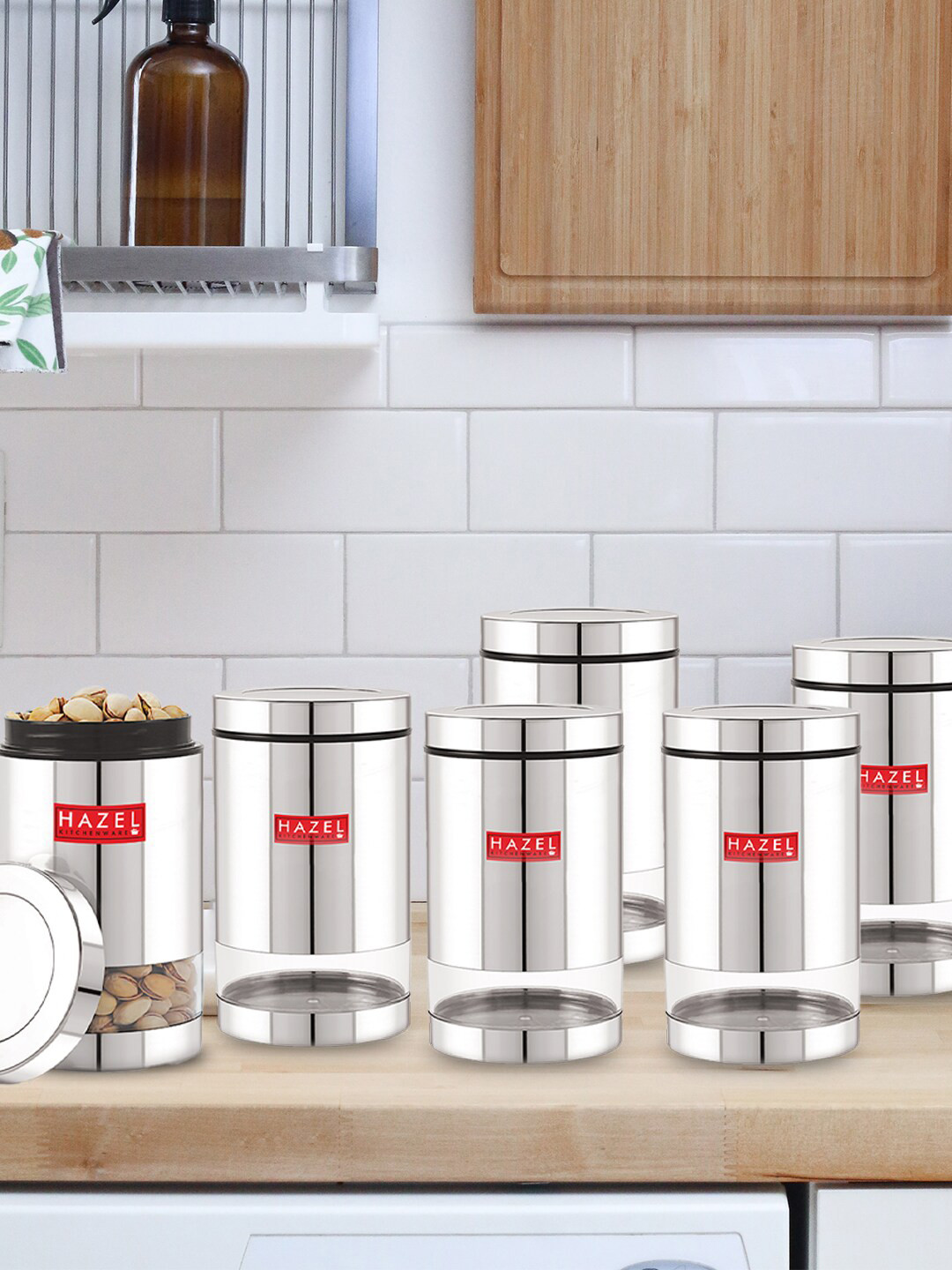 Buy HAZEL Silver Toned Set Of 6 Stainless Steel Containers Kitchen