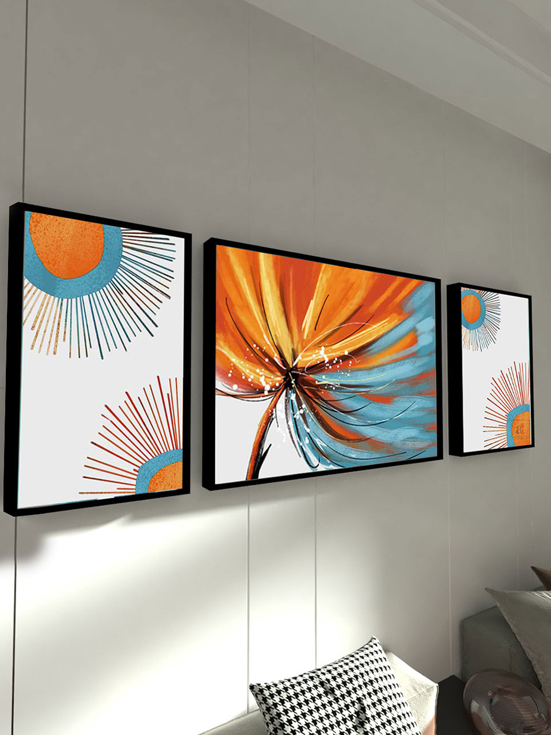 Buy Art Street Set Of 3 Blue & Yellow Abstract Painting Canvas Wall Art Wall Art for Unisex