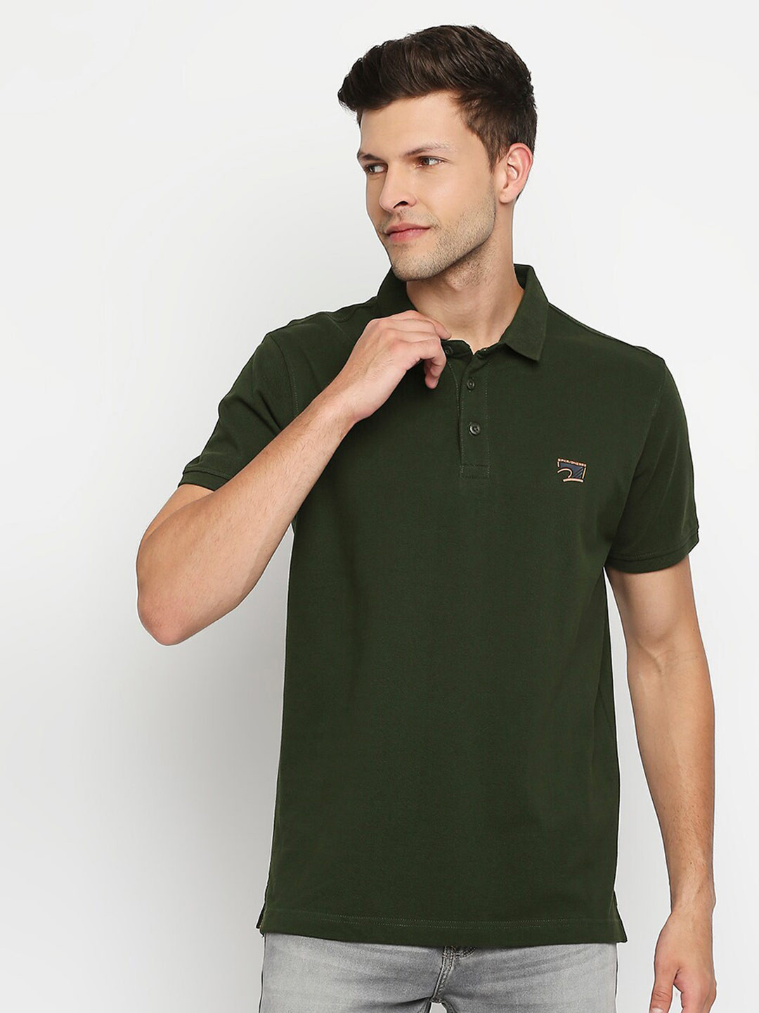 Buy SPYKAR Men Green Polo Collar Applique Slim Fit T Shirt Tshirts