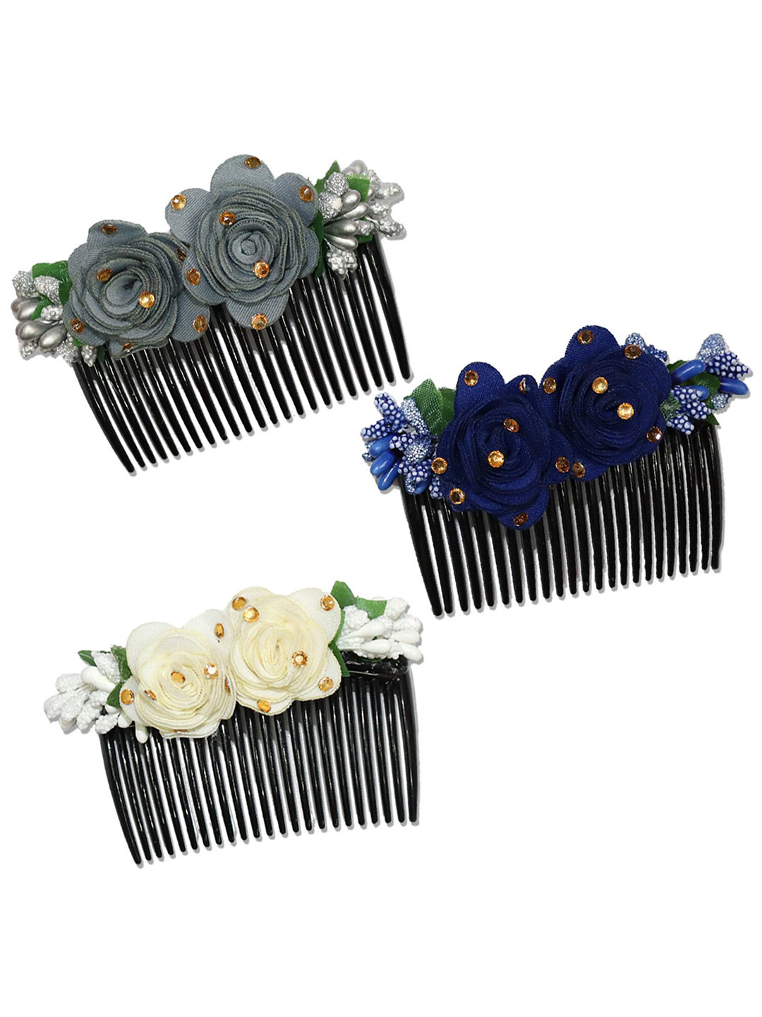 Buy VAGHBHATT Women Set Of 3 Multi Colored Floral Comb Hair Pins Hair Accessory for Women