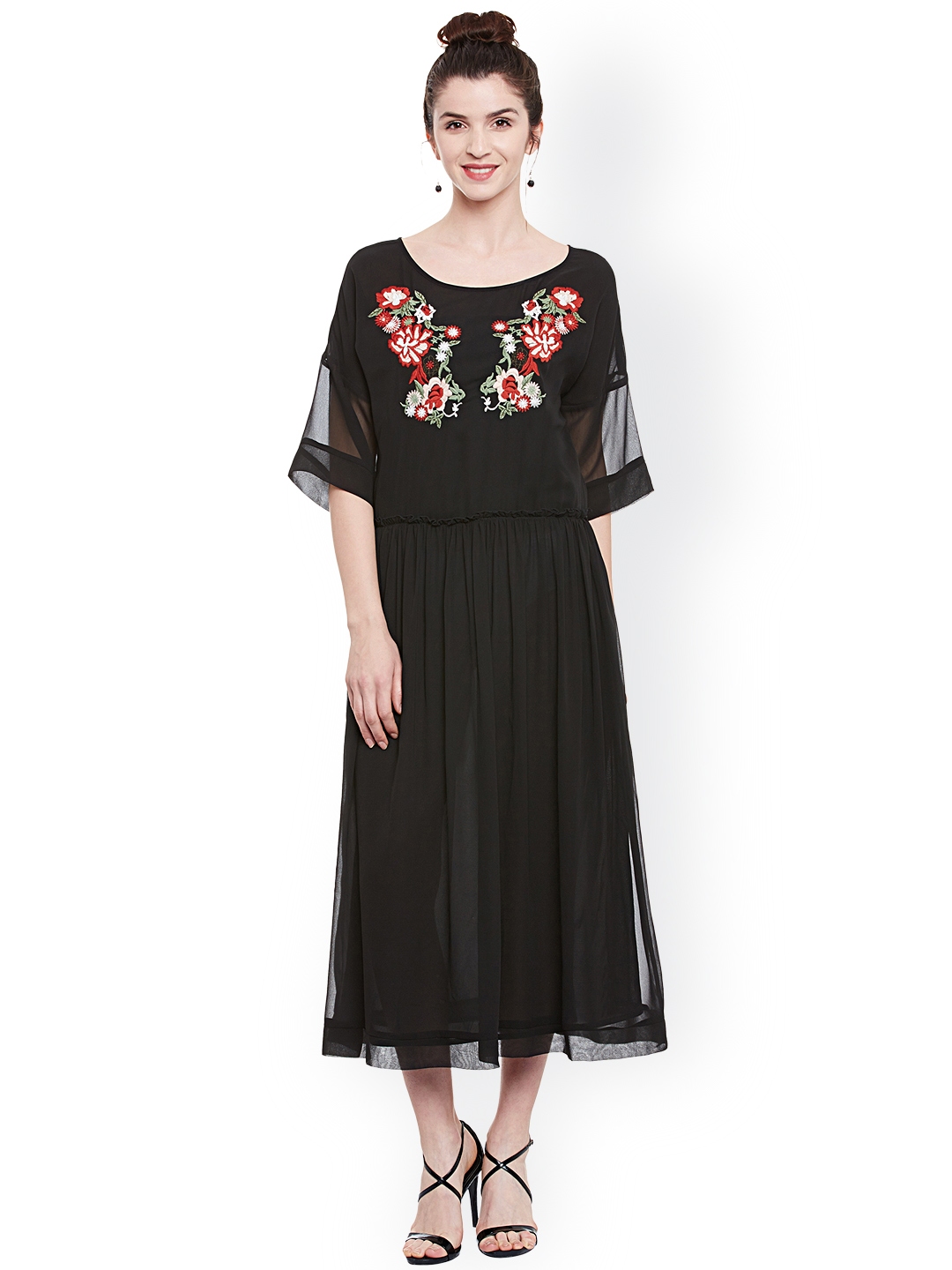 Buy Blue Sequin Women Black Solid Midi Dress Dresses for