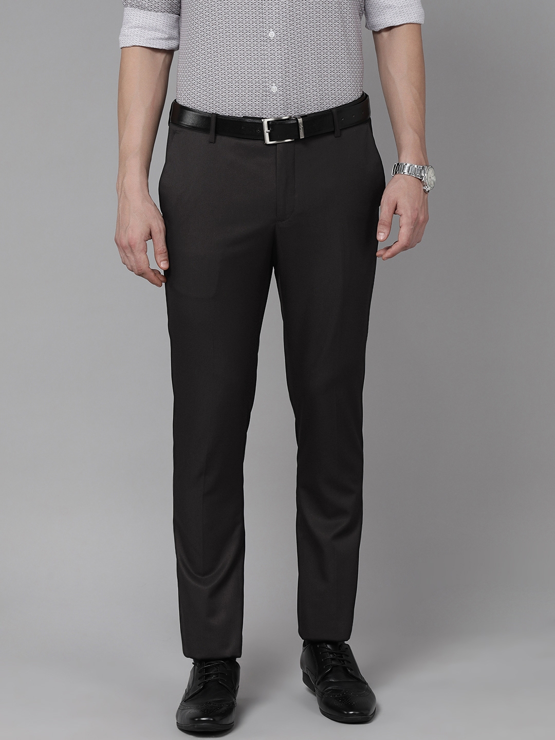 Buy Arrow Men Black Solid Mid Rise Tailored Formal Trousers - Trousers ...