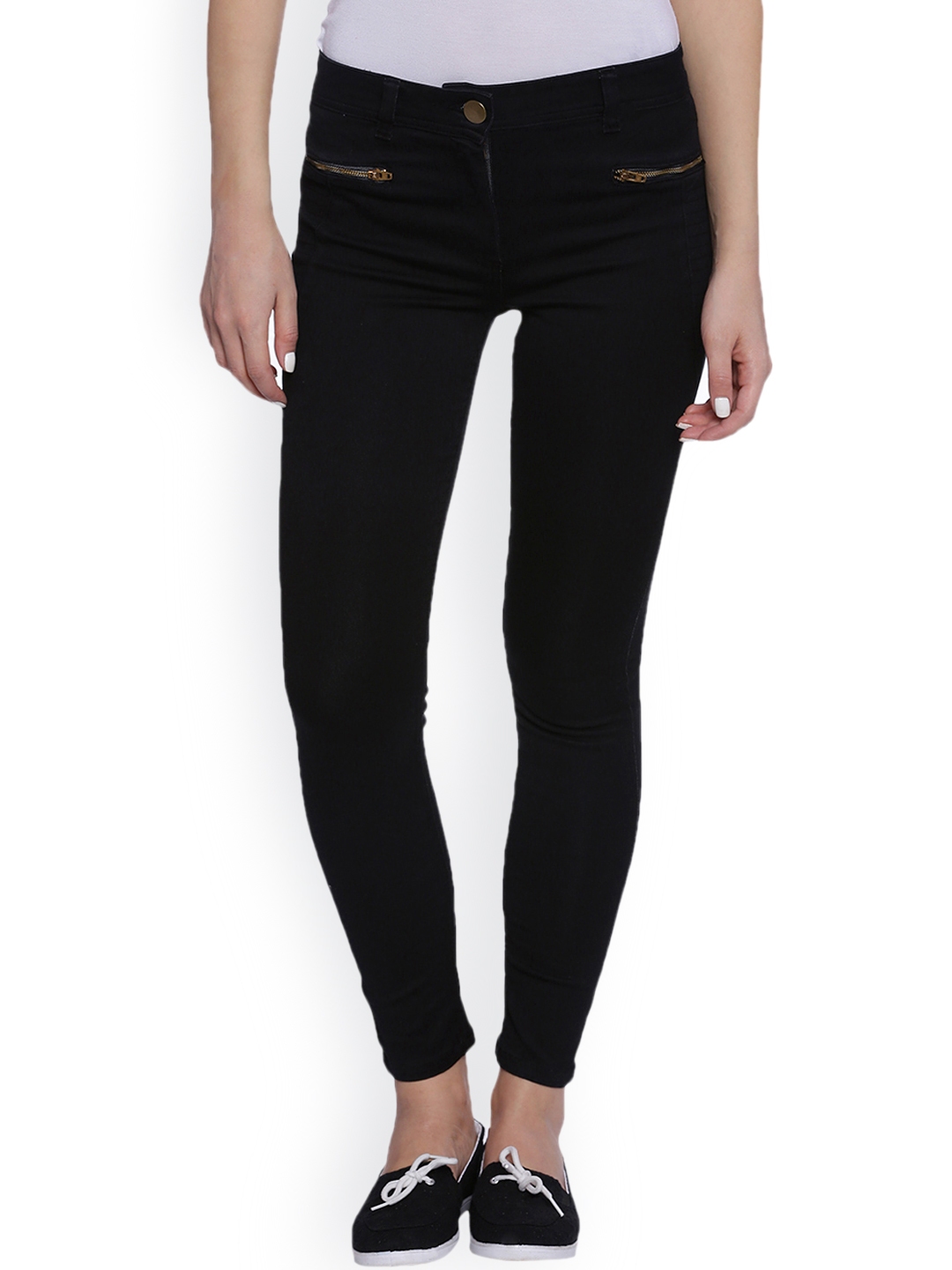 Buy Alibi Women Black Skinny Fit Solid Peg Trousers - Trousers for ...