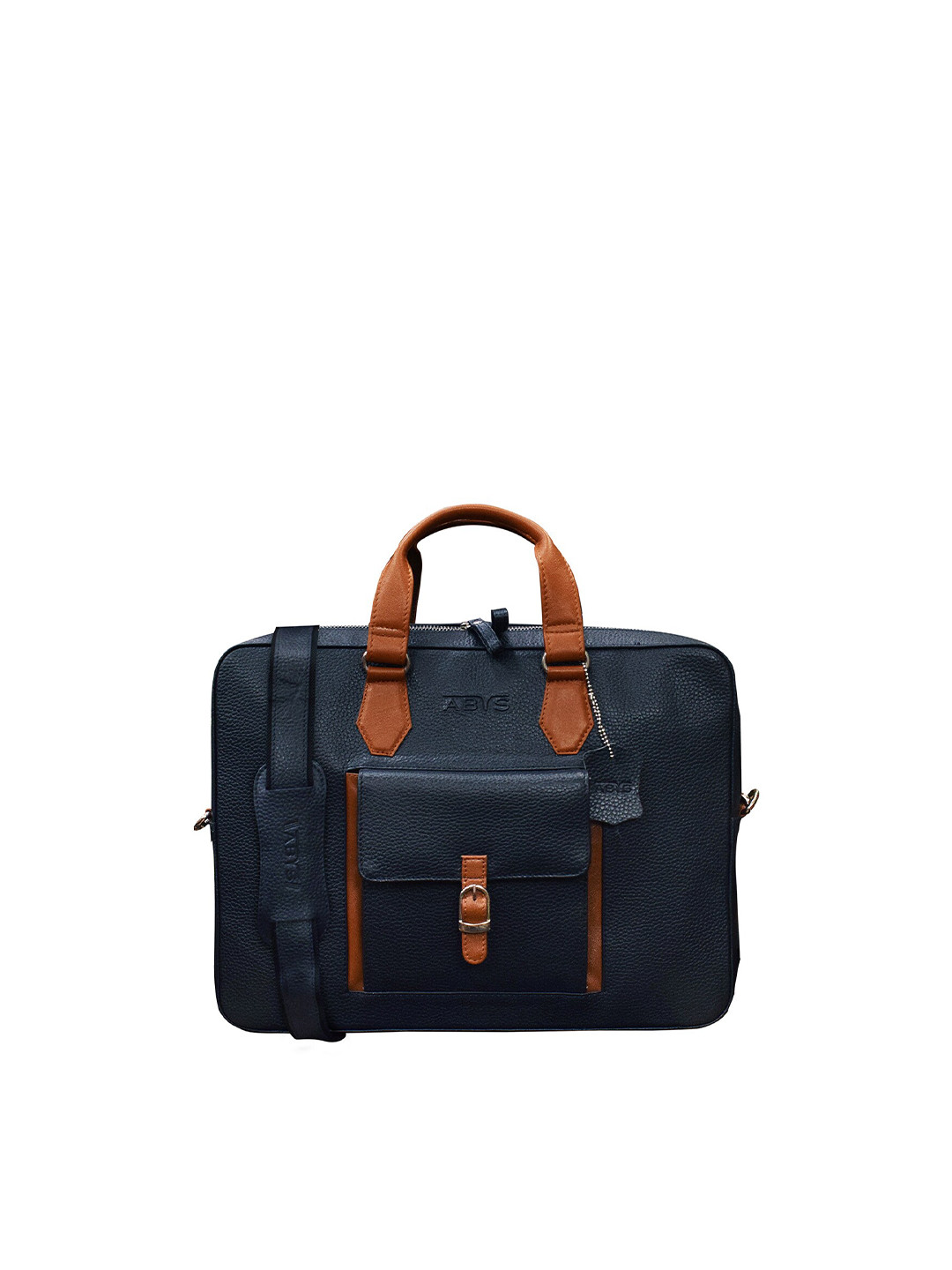 Buy ABYS Unisex Blue & Brown Textured Leather Laptop Bag Laptop Bag