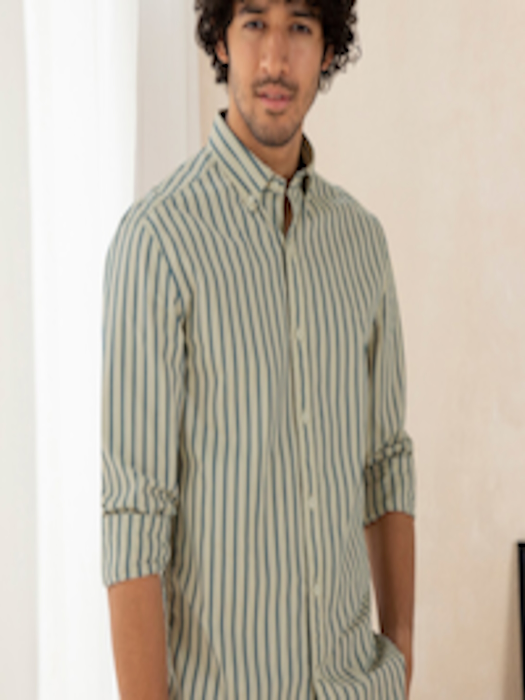 Buy Andamen Men Blue Classic Slim Fit Striped Casual Shirt - Shirts for ...