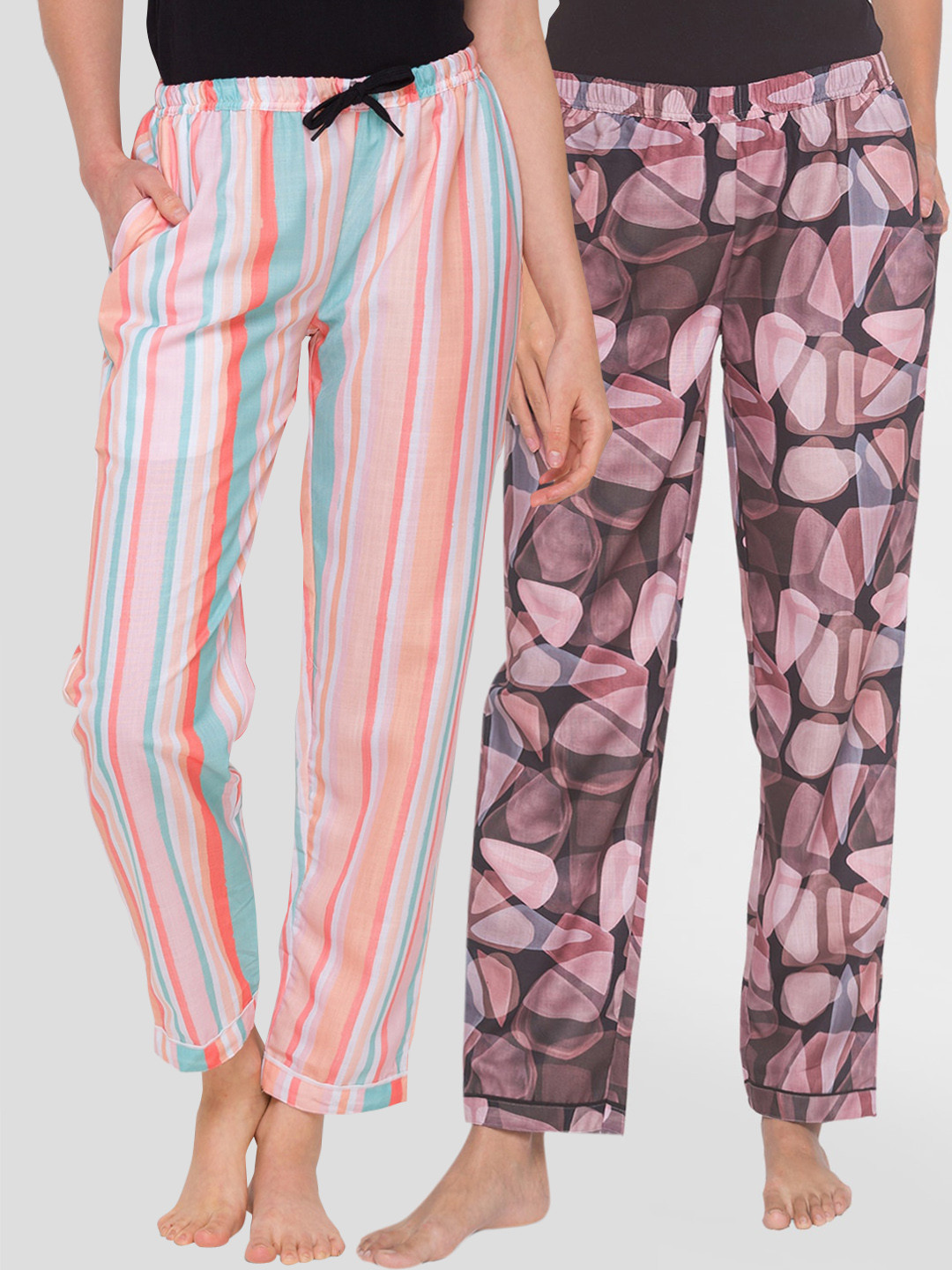 Buy FashionRack Women Pack Of 2 Printed Cotton Lounge Pants Lounge