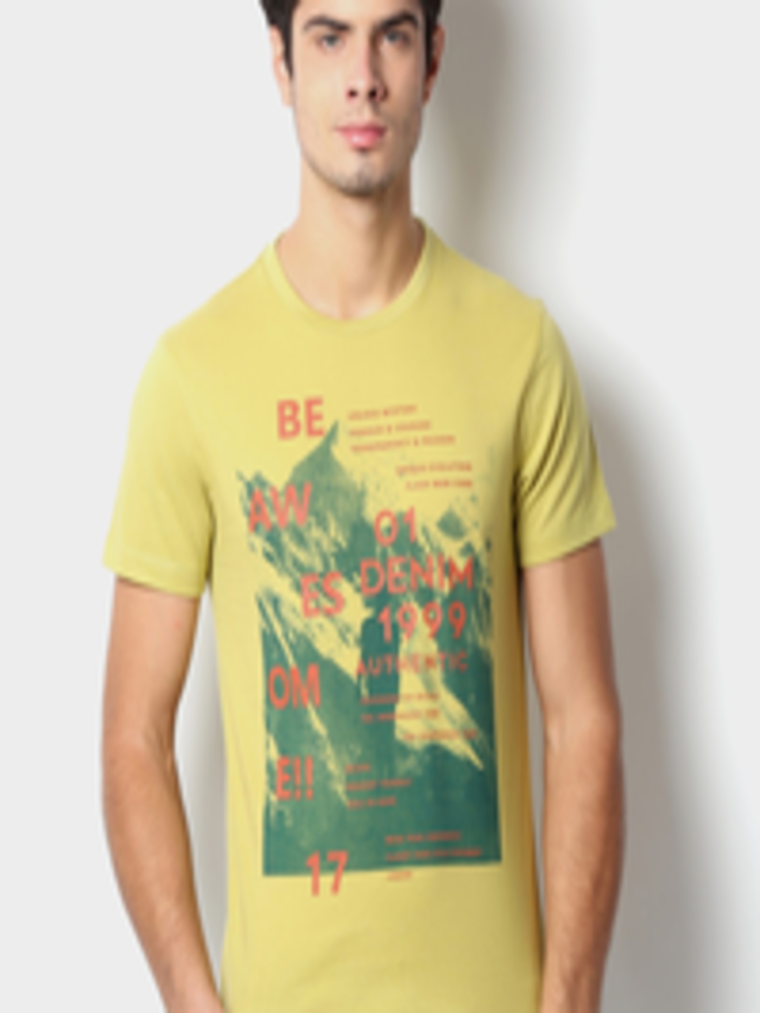 Buy Peter England Men Yellow Printed Slim Fit T Shirt - Tshirts for Men ...