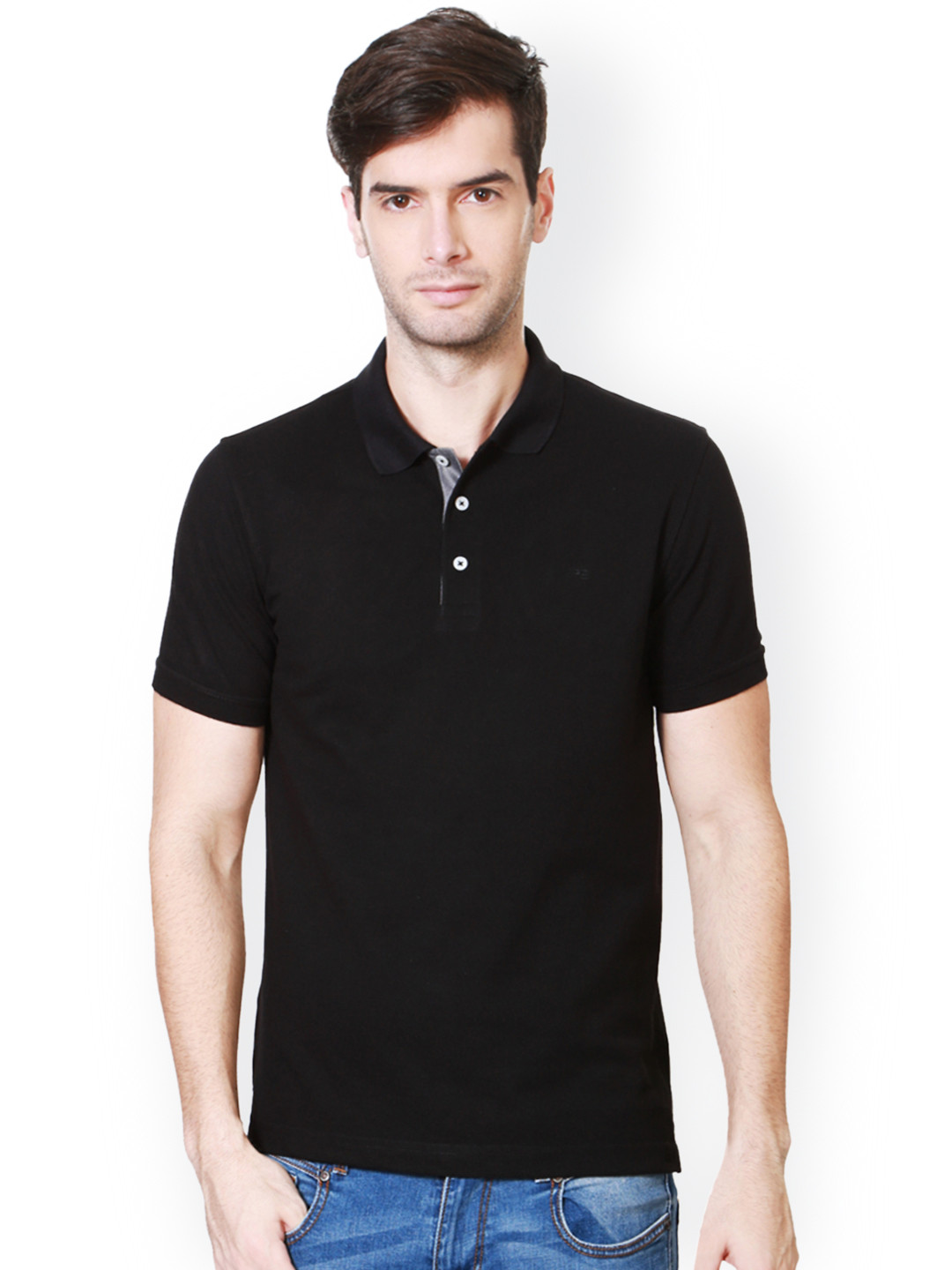 Buy Peter England Men Black Solid Polo Collar T Shirt Tshirts for Men