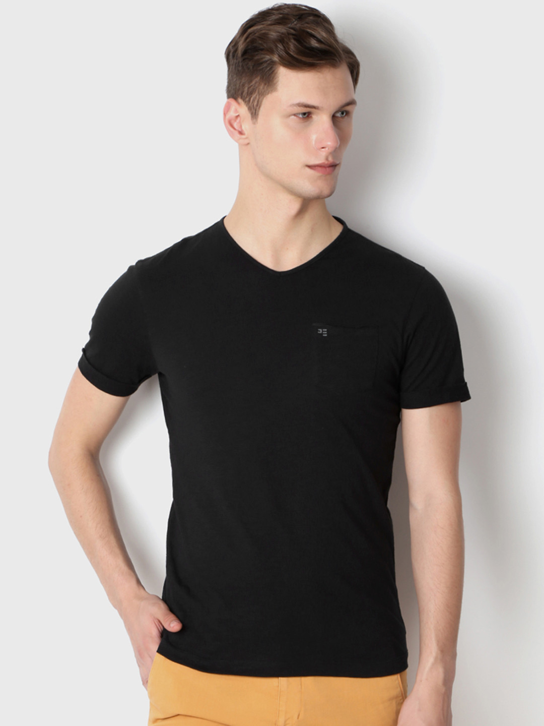 Buy Peter England Men Black Solid V Neck T Shirt Tshirts for Men
