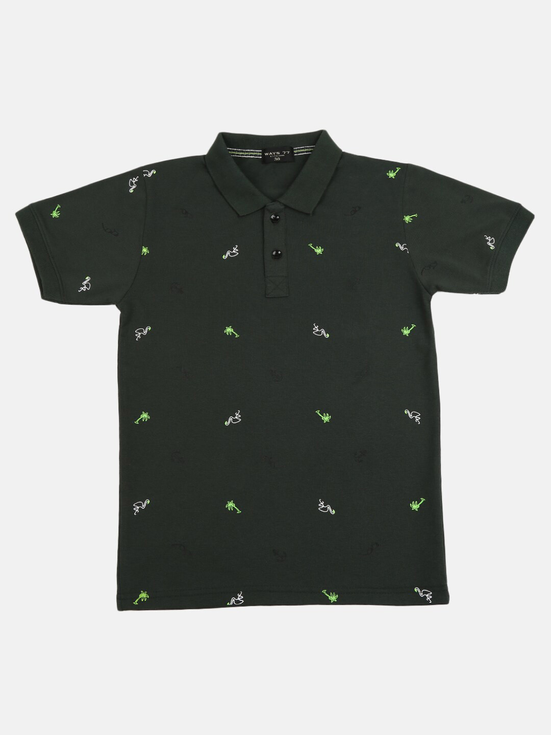 Buy V Mart Kids Boys Olive Green Conversational Print Polo Collar T