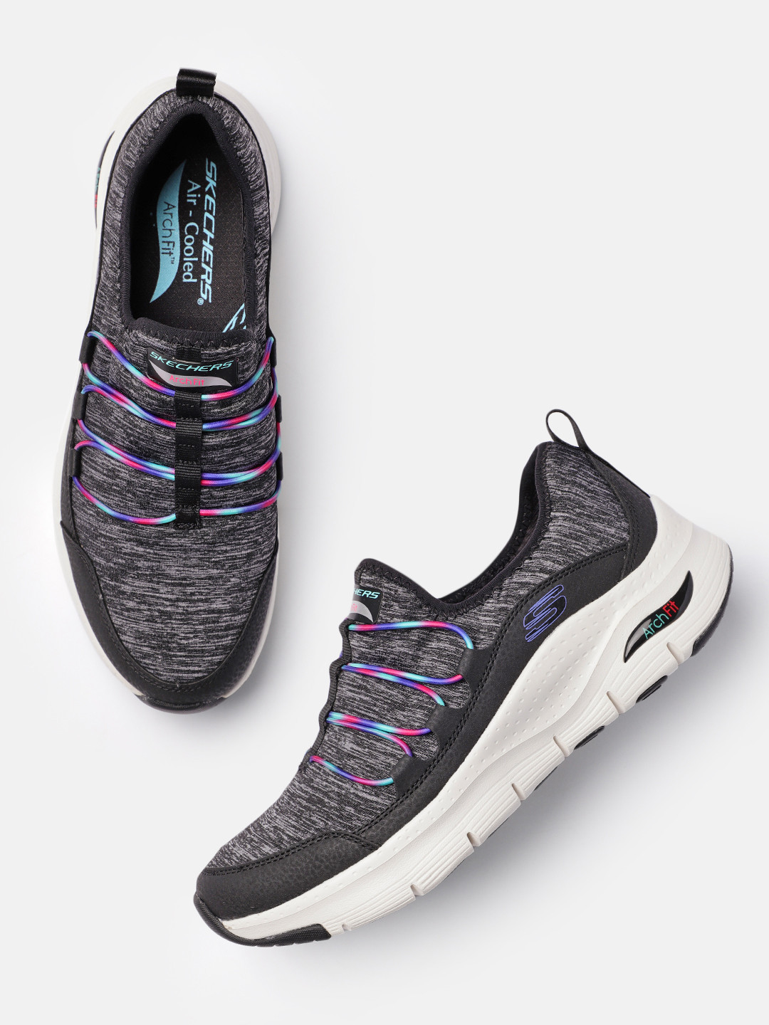 Buy Skechers Women Black Arch Fit Rainbow View Slip On Sneakers ...