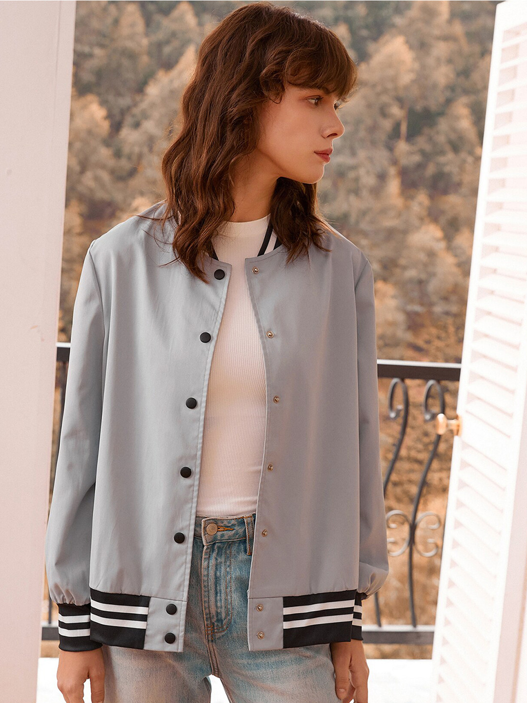 Buy URBANIC Women Grey Solid Bomber Jacket Jackets for Women 18907590