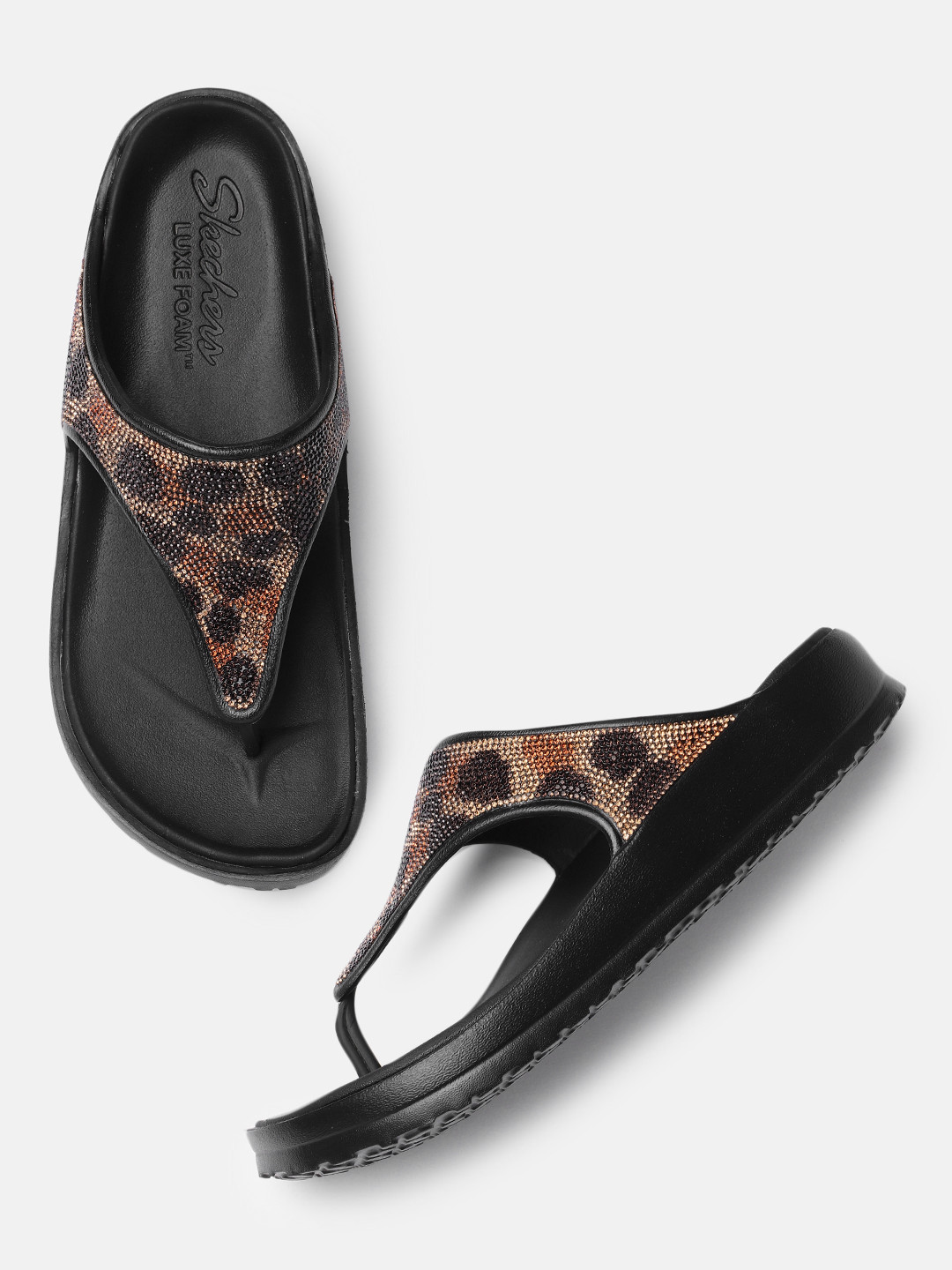 Buy Skechers Women Brown & Black Embellished T Strap Flats Flats for