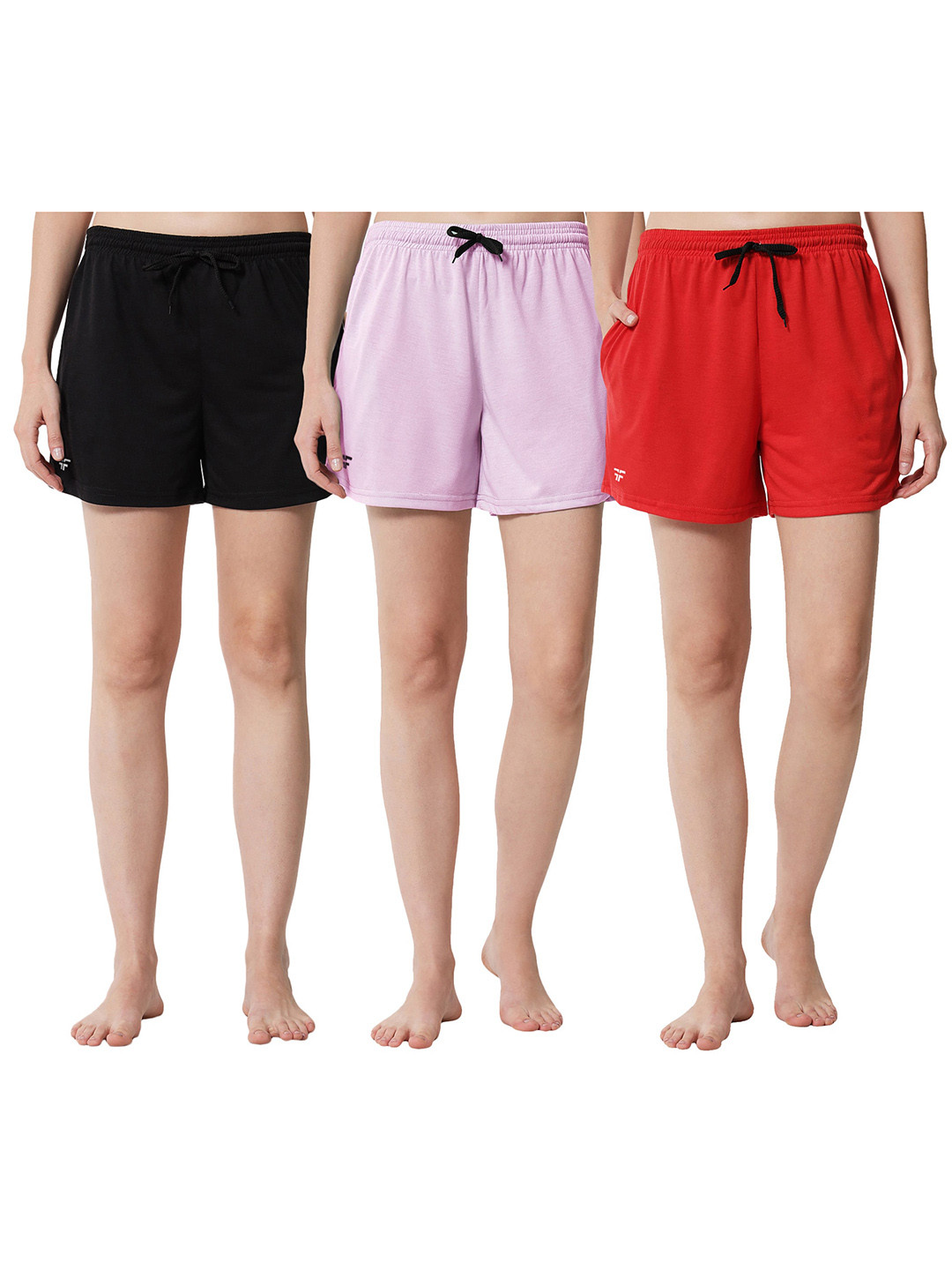 Buy FFLIRTYGO Women Black Red Pack Of 3 Solid LoungeShorts Lounge