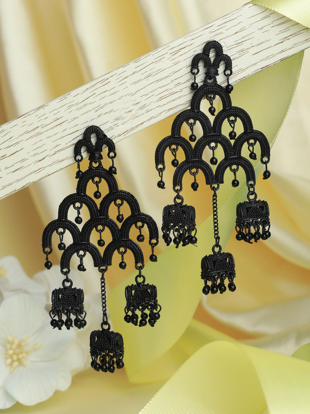 Buy Priyaasi Black Contemporary Drop Earrings Earrings for Women