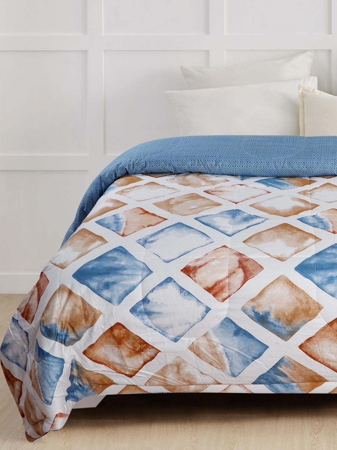 Buy A Homes Grace Unisex Blue Geometric Printed 600 GSM Blankets Quilts