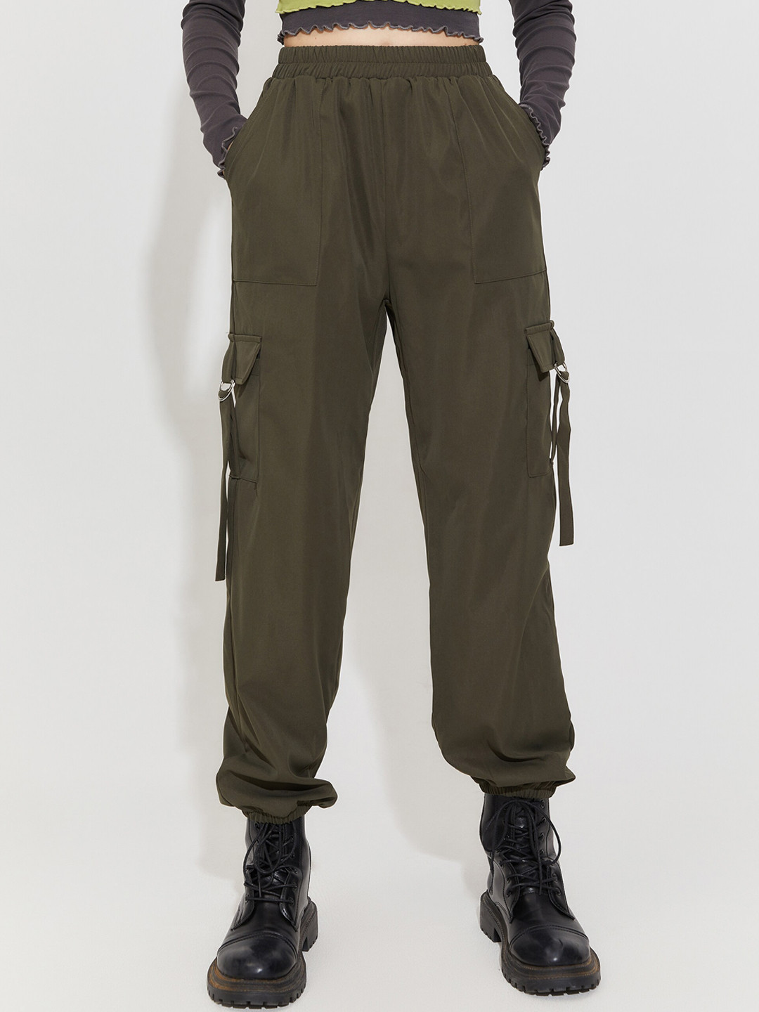 Buy URBANIC Women Olive Green Cargos Trousers Trousers for Women
